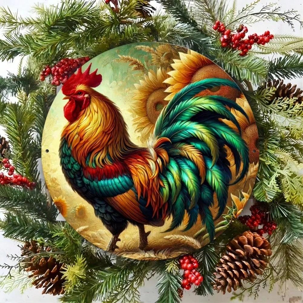 Rustic Metal Rooster Wall Art for Farmhouse Kitchen Decor 20x20 разноцветный