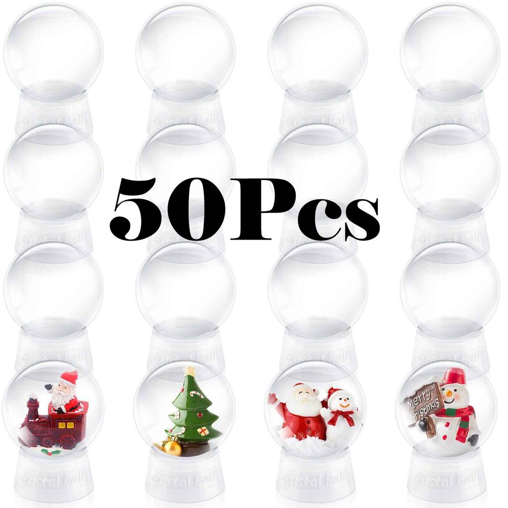 DIY Snow Globe Kit, Clear Plastic Christmas Ornaments, Home Decor, Lightweight White Display Containers for Crafts and Storage