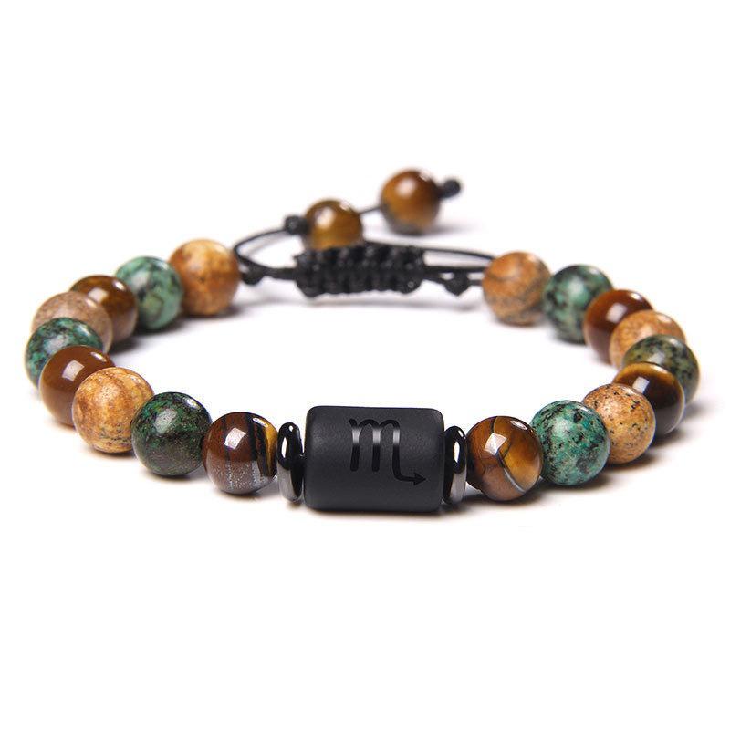 Tiger Eye & Picture Stone Handmade Zodiac Bracelet Set (8mm Beads)