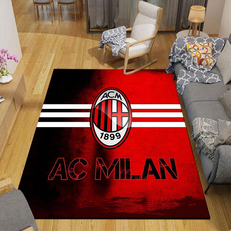 AC Milan logo Flannel Printed Carpet, Home Sofa Decoration for Living Room & Bedroom, Non‑Slip Play Flannel Floor Mat for Game Room
