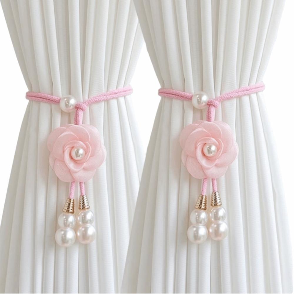2Pcs Modern Floral Curtain Tiebacks Minimalist Curtain Ties Camellia Curtain Tiebacks  Home Decor розовый