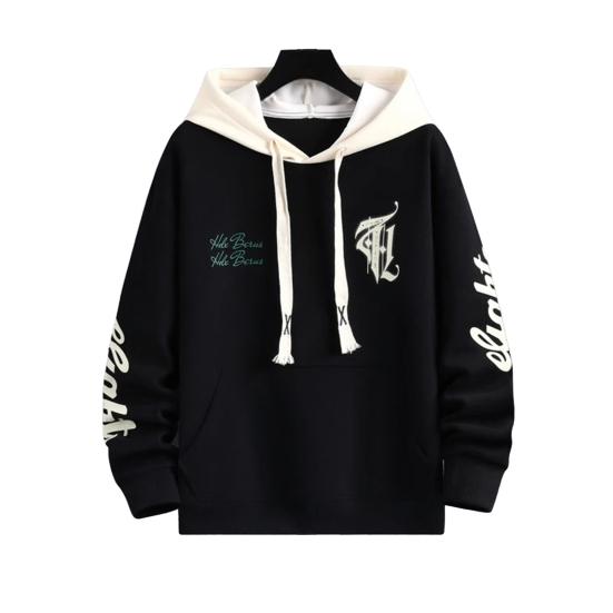 Winter Men Hoodie with Hood Drawstring Letter Printing Color-blocked Hip Hop Style Oversized Thickened Warmth Rentention Outerwear