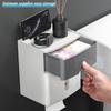 Punch-free Paper Towel Holder Wall Mounted Double Layer Lavatory Paper Holder Box Tissue Roll Organizer for Washroom Bathroom