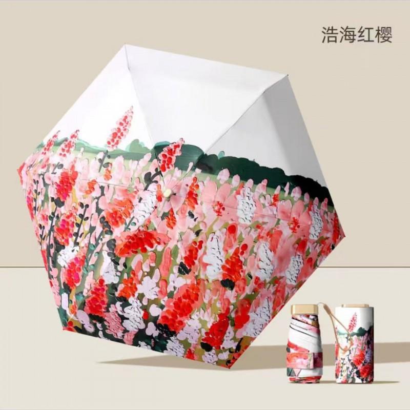 Compact 5-Fold Umbrella Women Lightweight Sun Rain Parasol UPF60 Portable Pocket Size Travel Accessory