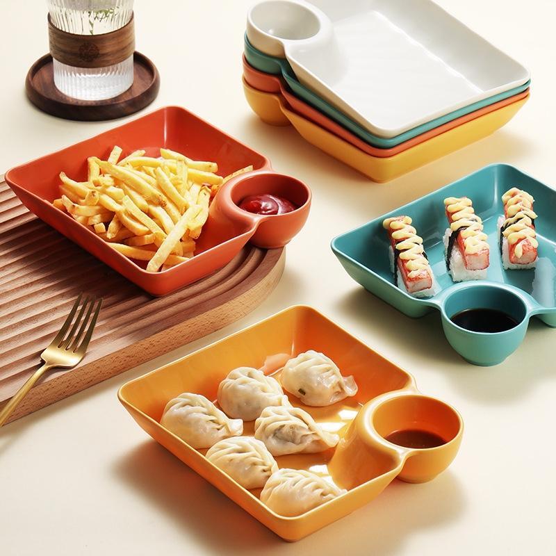 Japanese Style Dumpling Plate with Dipping Dish