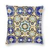 Moroccan Tile Work Blue Gold Square Pillowcase Polyester Linen Velvet Creative Decorative Throw Pillow Sofa Cushion Cover X