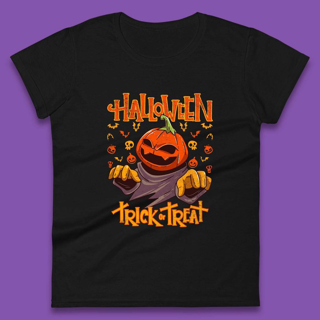 Halloween Trick Or Treat Pumpkin Character Halloween Scary Evil Pumpkin Womens Tee T Shirt Mens Tops Unisex Top