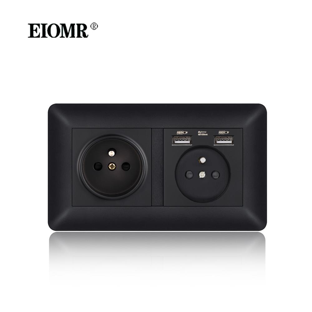 EIOMR France Standards Grounded Wall Socket 16A 250V with USB and Type-C Port Quality Curved Flame Retardant Panel Power Socket