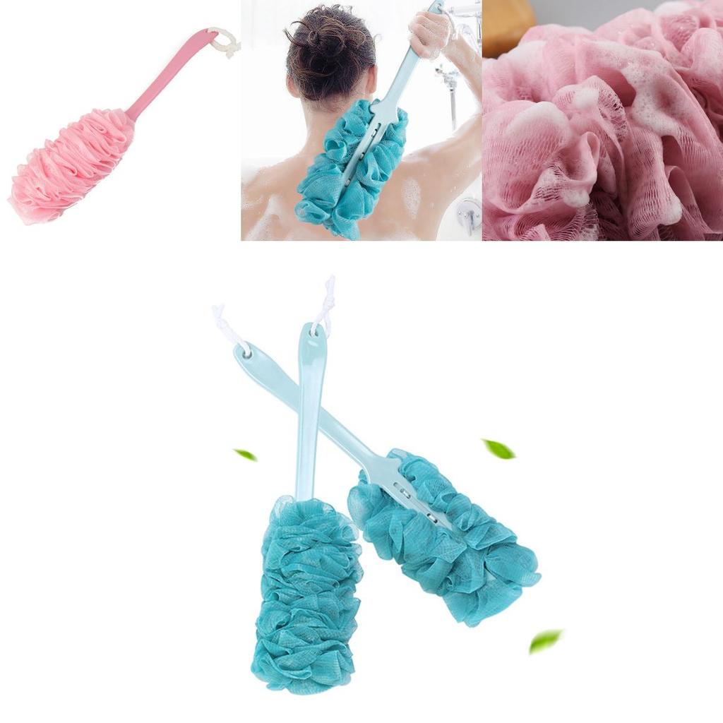Comfortable Long Handle Bath Brush With Anti-slip Rope And Mesh Loofah For Dead Skin Removal