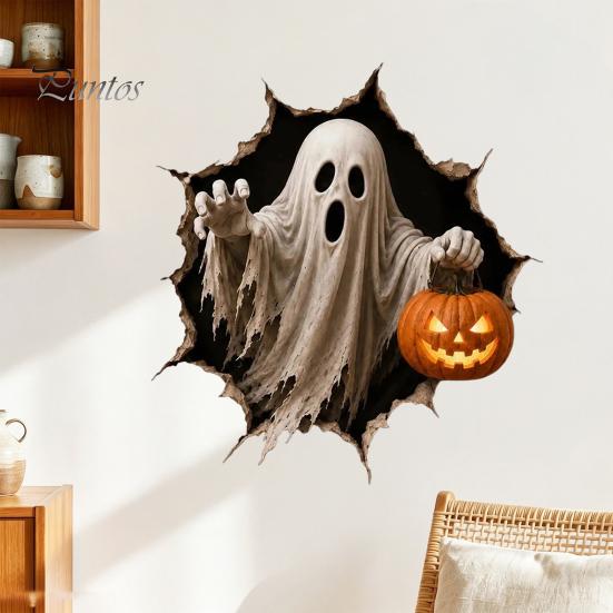 Festive Wall Art for Living Room Halloween Break-in 3D Decals, Illusion Effect Spooky Breaking Through Seasonal Home Accents Sticker, Horror