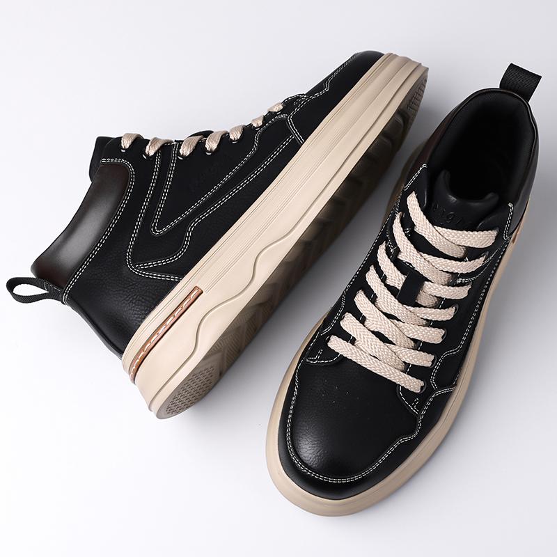 2026 New Mens Genuine Leather Walking Shoes Fashion Outdoor Thick Bottom Antiskid Vulcanized Shoes Comfy Casual Leather Flats