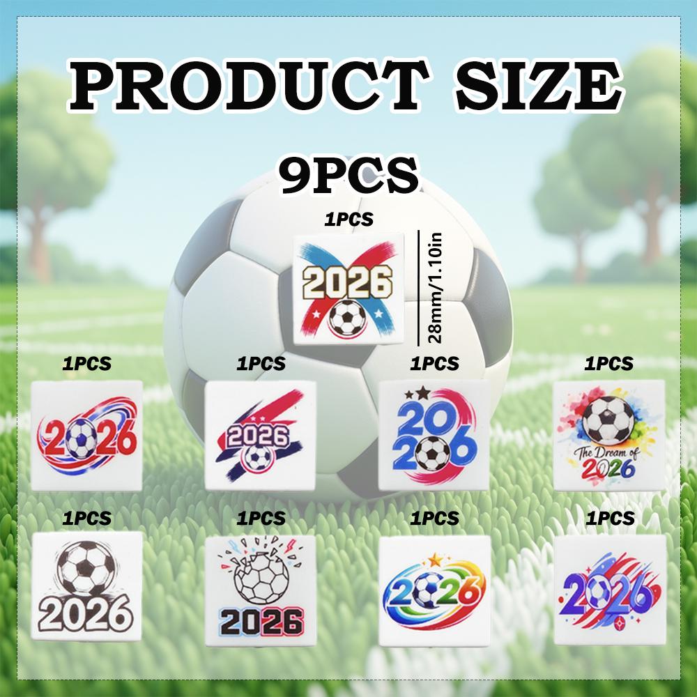 9Pcs 2026 Football Theme Printed Silicone Beads Set DIY Beaded Necklace Bracelet Decoration Pen Jewelry Pendant Etc. Holiday Birthday Gift