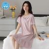 Women's Court Style Cotton Silk Nightgown with Built-In Bra Pads, French Large Size Summer Pajama Dress