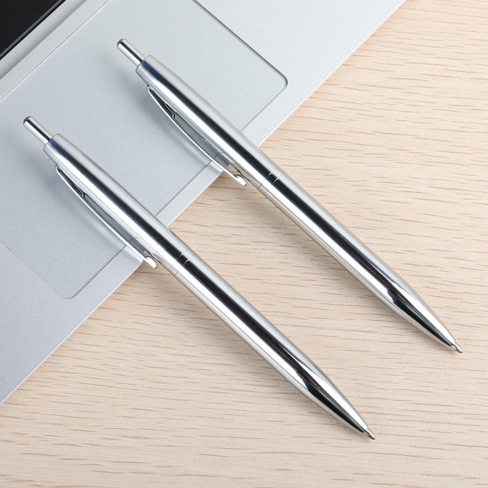 Metal Ballpoint Pen Stainless Steel Push Style 0.7mm Blue Black Ink School Stationery Supplies Color Silver Gold Pens