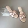 Sheepskin Version Elegant Temperament Cloud Soft Sole High Heels Women's Round Head Not Tired Feet Open Toes Sweet Bow Cool Slippers