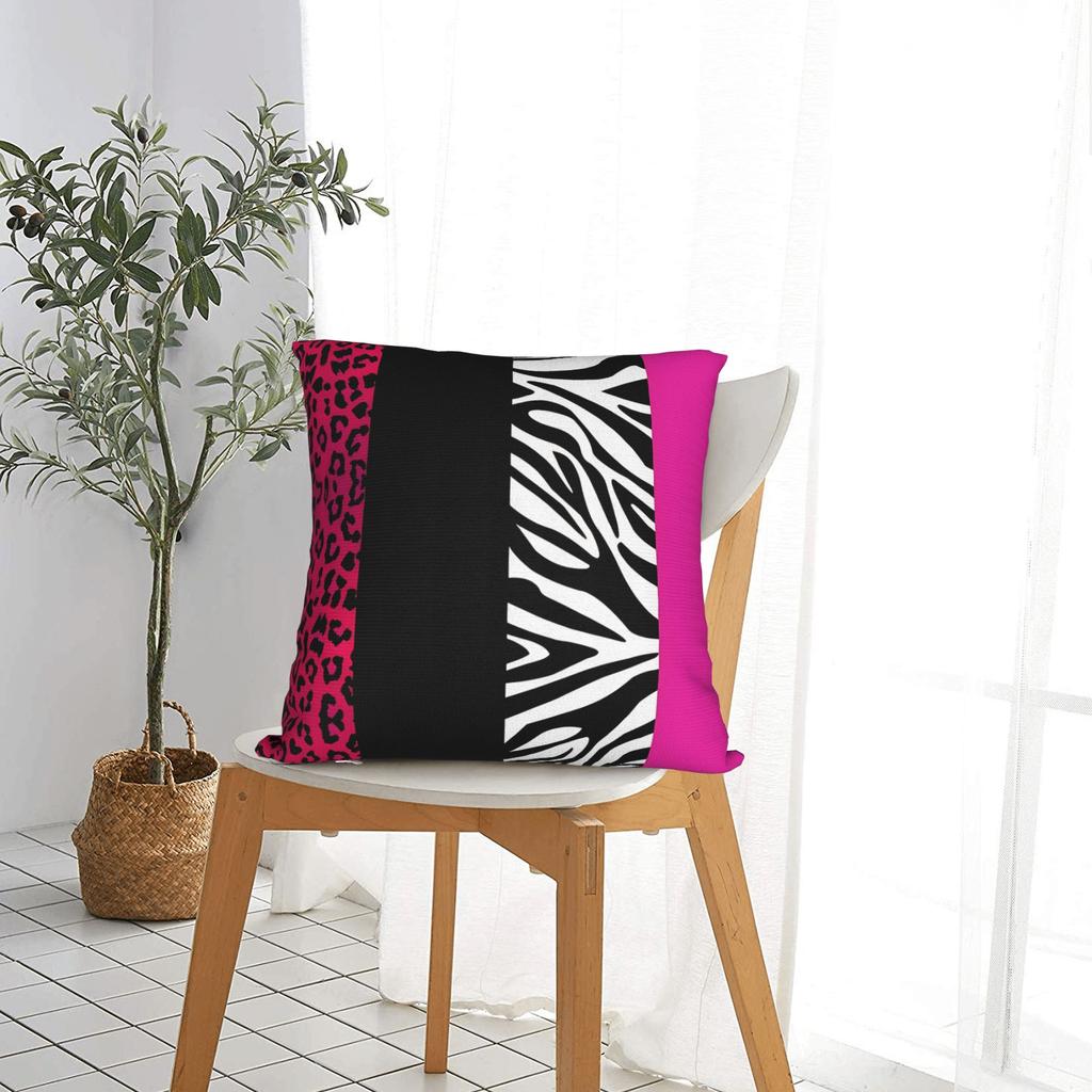 Federa per Cuscino Rosa Shocking Strisce Animalier Zebra e Leopardo Federe Moderne per Cuscini per Divano del Soggiorno