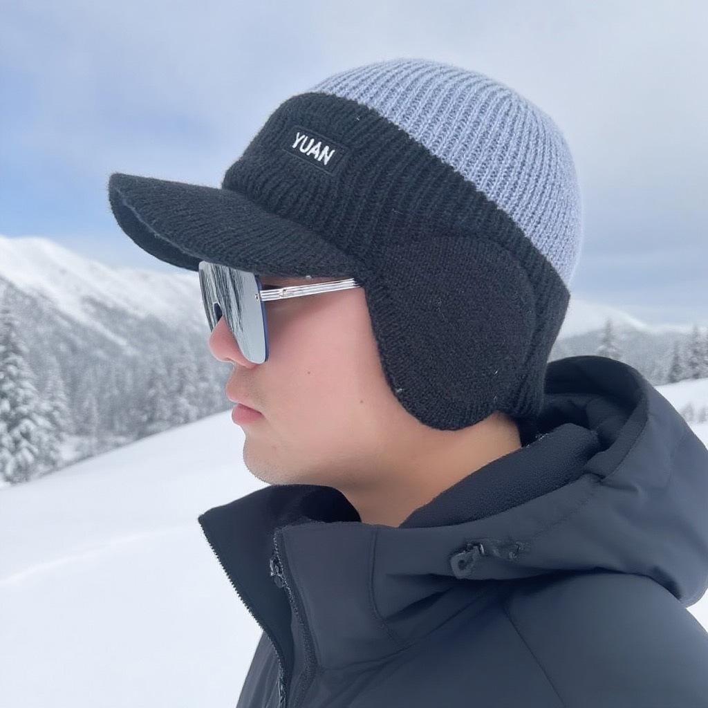 Hat Men's Duck Tongue Outdoor Ear Protection Warm Fleece Knitted Hat Alphabet Color Matching Pullover Wool Hat