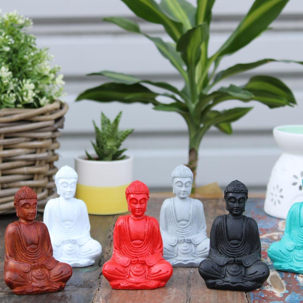 Mini Buddha Statues Assorted Colors Set of 6