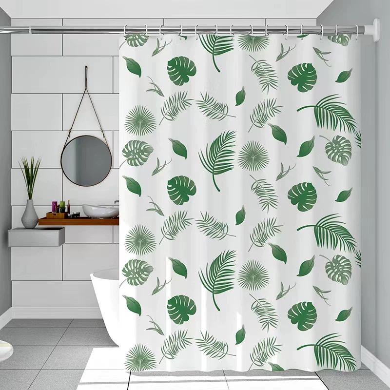 

Simple wind green leaves bathroom shower curtain shielding partition Shower curtain quick dry can be scrubable light opaque bath 120*180cm