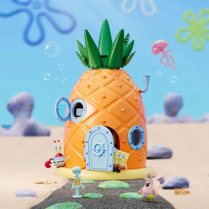 Areax Spongebob Squarepants Series Crab Burger King Restaurant Pineapple House Building Blocks Toy Collection Model Gift