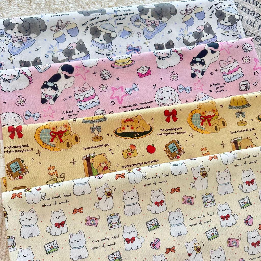100% Cotton Digital Print Fabric: Korean Style Cartoon Animal & Floral Design for Women's, Children's Clothing & Homewear DIY