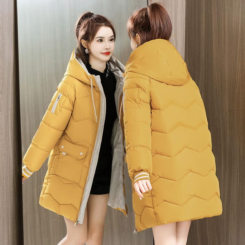 Plus Size  Winter Casual Hooded Jacket Parkas for Women Warm Letter Print Long Female Coat Zipper Outerwear