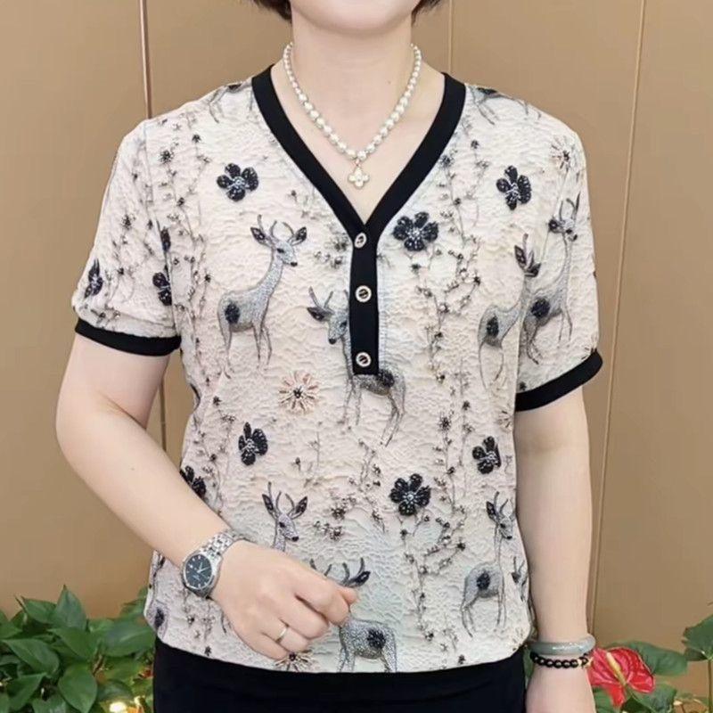 Summer New Fashion Versatile V-neck Bestseller Loose Slim Short Sleeve Summer Top Trendy