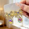 Vintage Multicolor Zircon Waterdrop Bow Stud Earrings - French Romantic Style