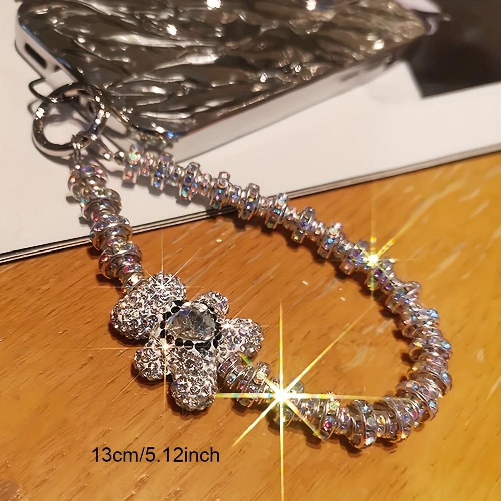 

Luxury rhinestone crystal bear phone lanyard, elegant sparkling wrist phone chain for ladies