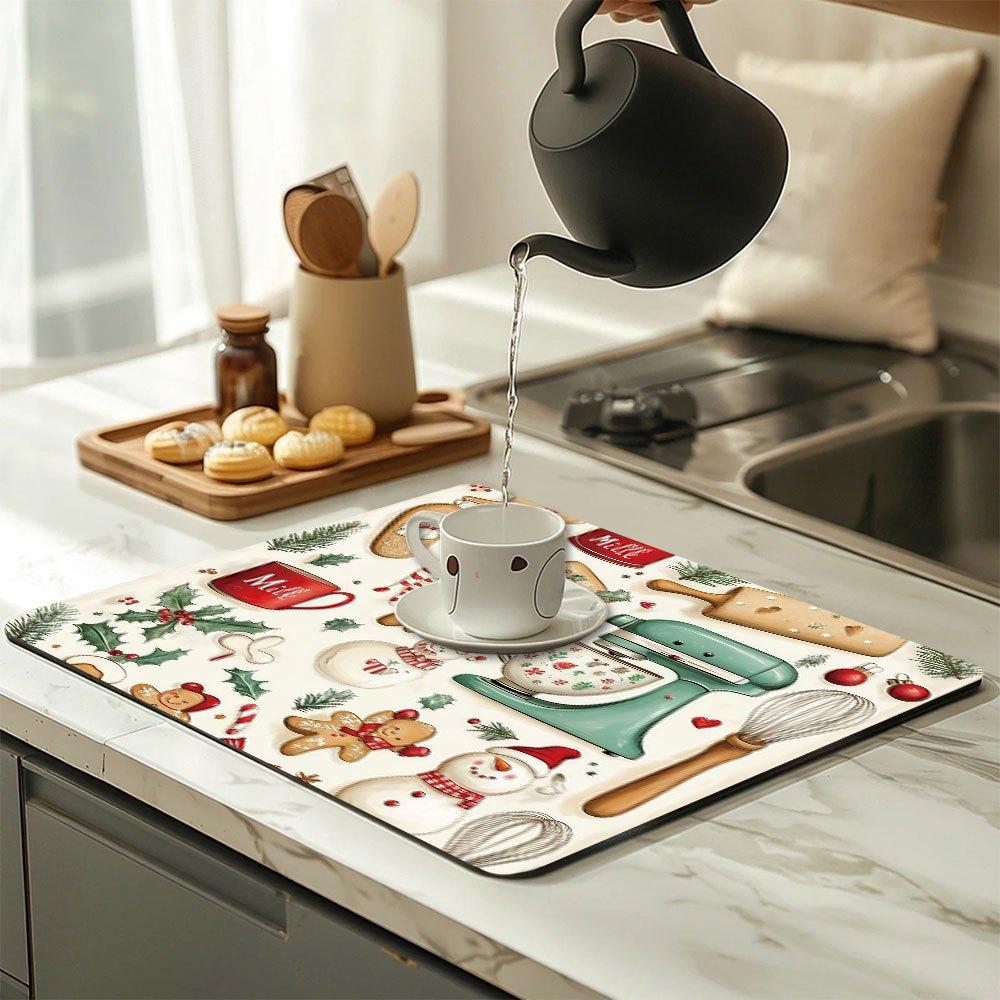 1Pcs Rubber Drying Mat With Gingerbread Man For Coffee Shop Restaurant Kitchen Carpet Tableware Durable Diatom Mud Table Mat Pet