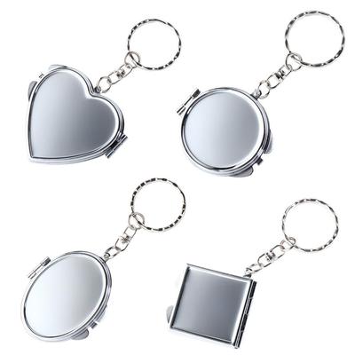Metal Folding Mirror Key Chain Makeup Mirror Double Sides Cosmetic Mirror Keychain  Cosmetic Tool
