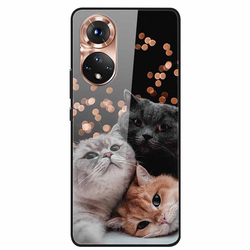 For Honor 50 Case Cartoon Tempered Glass Back Cover Hard Case For Huawei Honor 50 Pro Phone Cases NTH-AN00 NTH-NX9 Fundas Coque