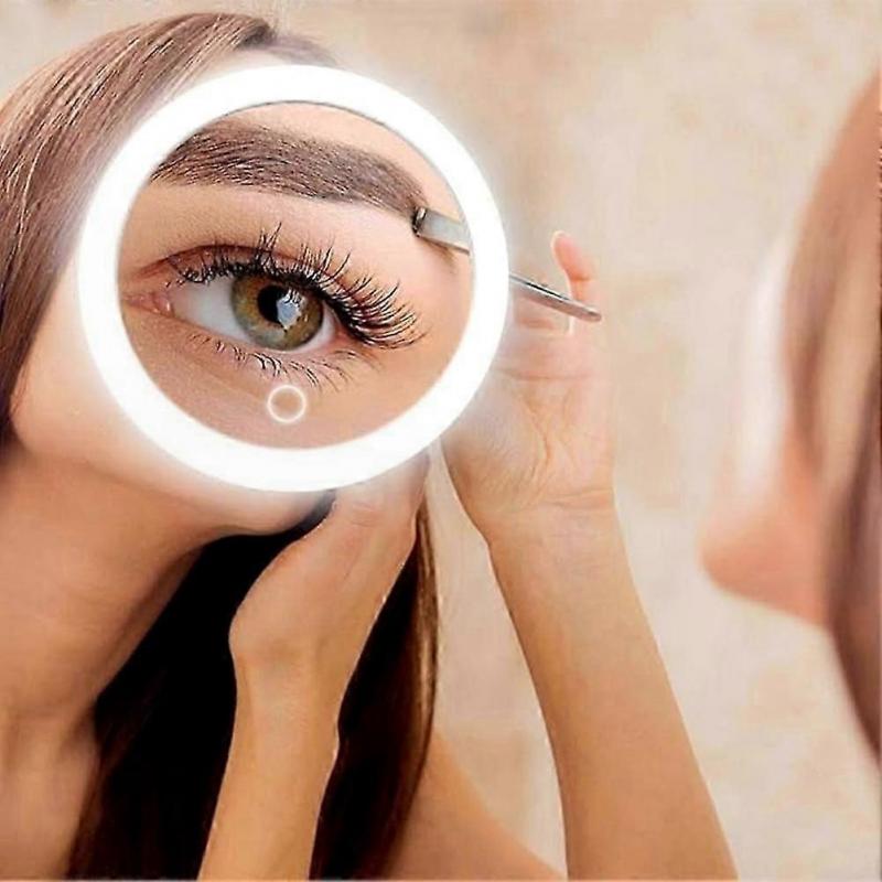 Upplyst förstoringsspegel med 30x zoom Bärbar sminkspegel med LED-lampor Vikbar design för resebruk