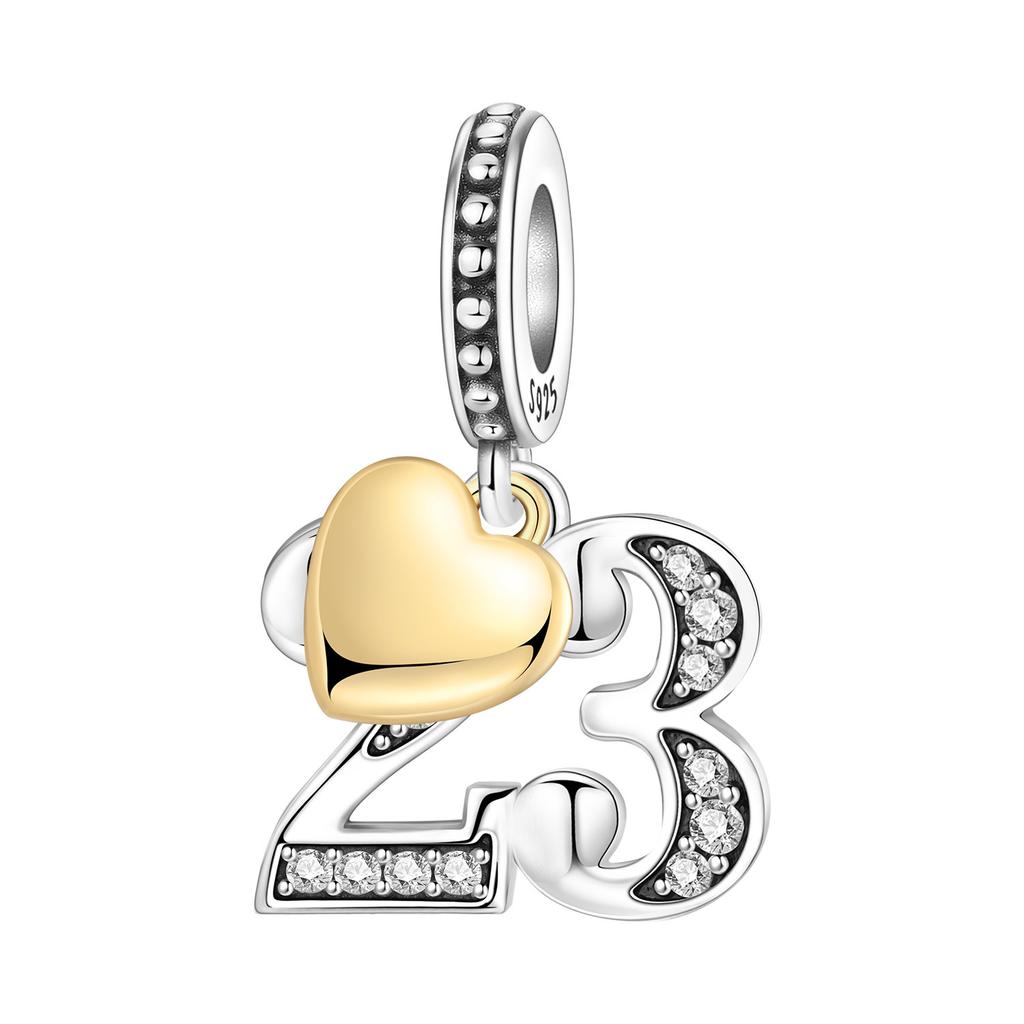 Orstarry S925 Silver Lucky Number 10,15,18,20 Heart Charm Anniversary Celebration Pendant DIY Jewelry Making