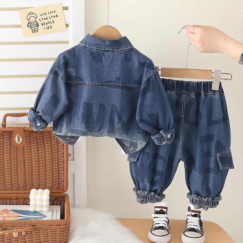 0-5-year-old boys' long sleeved 3-piece set, Boys' handsome denim jacket, Children's fashionable casual set