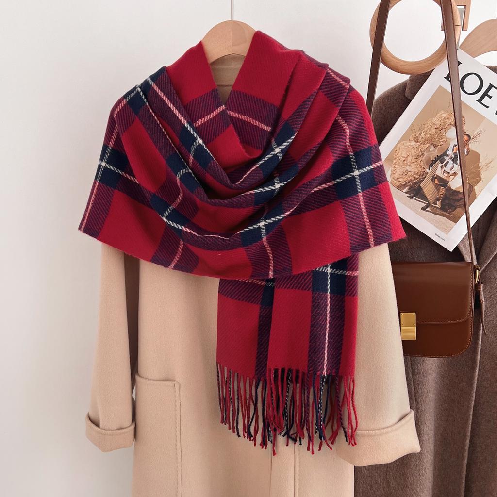 New Imitation Cashmere Plaid Scarf Female Winter Student Versatile Male Warm Couple High-end Scarf Birthday Gift