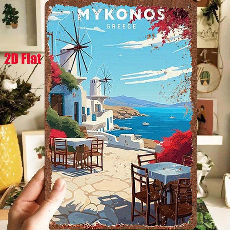 D Flat pc DFlat Metal Sign Greek Mykonos Island Landscape Tin Painting X InchesX Cm Depicting Charming Views of