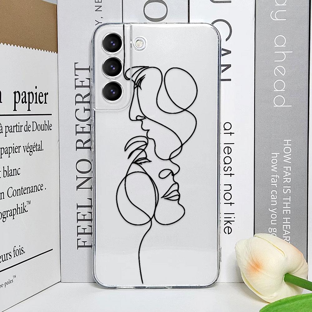 Abstract Line Face Aesthetic Clear Phone Case for Samsung Galaxy S24 S23 Ultra S22 Plus S21 FE S20 5G Soft Silicone Cover Fundas