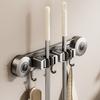 Space Aluminum Suction Cup Mop Holder Vacuum Suction Moisture-Proof Broom Holder Self-Adhesive Removable Wall Mounted Mop Rack