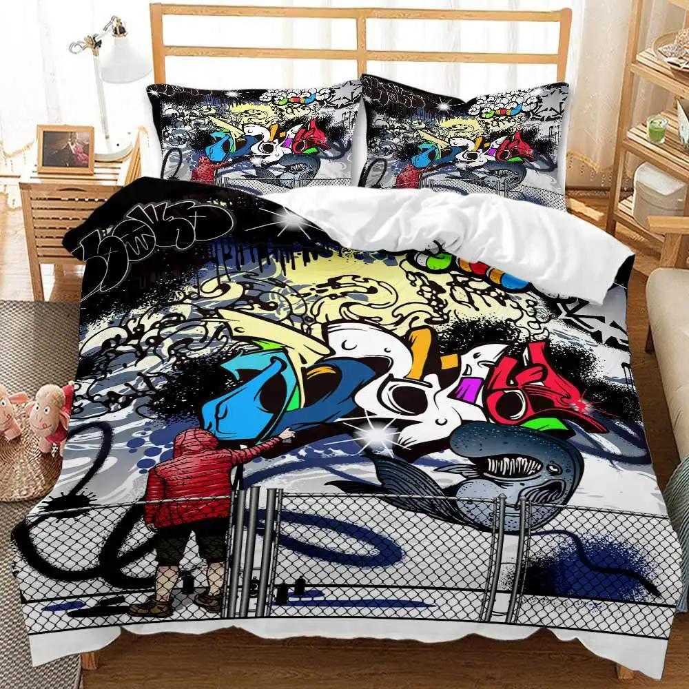 Set copripiumino moderno graffiti urbano senza lenzuolo King Queen Matrimoniale Singolo Set di biancheria da letto