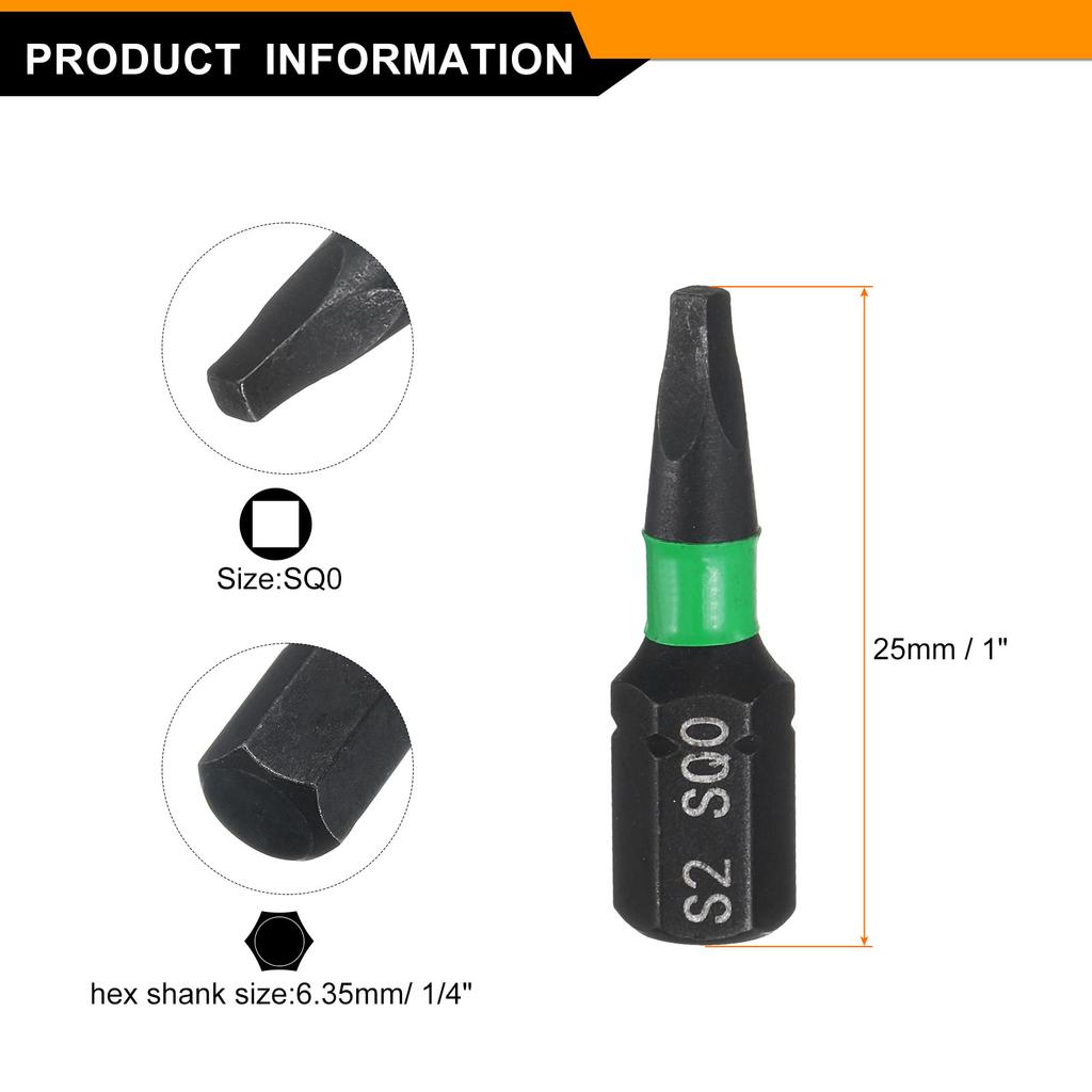 2/4/8pc SQ0/SQ1/SQ2/SQ3/SQ4 Square Screwdriver Bit 1/4" Hex Shank 25mm/1" Length Magnetic 4 Point Head Hex Bits Screw Driver Bit