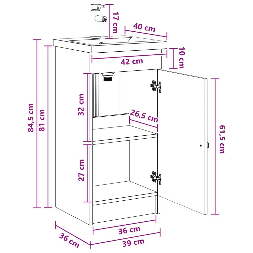 Bathroom Cabinet with Washbasin Rustic Wood Finish 42 x 40 x 84.5 cm