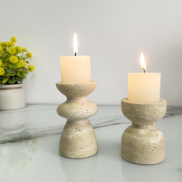 Beiger Travertin Naturstein Handgefertigt Langlebiger Kerzenhalter für Zuhause Hochzeit Osterparty Weihnachtsdekoration Marmor Kerzenglas
