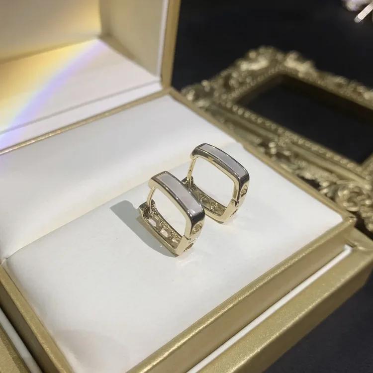 925 Silver Geometric square hoop Earrings Temperament Simple Inlaid for Women Wedding Jewelry Accessories
