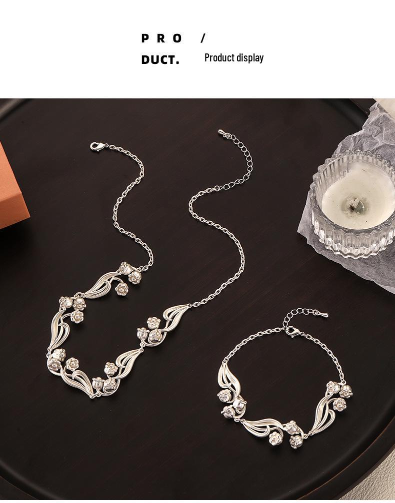 Elegant French Retro Lily of the Valley Jewelry Set: Earrings, Necklace, Bracelet