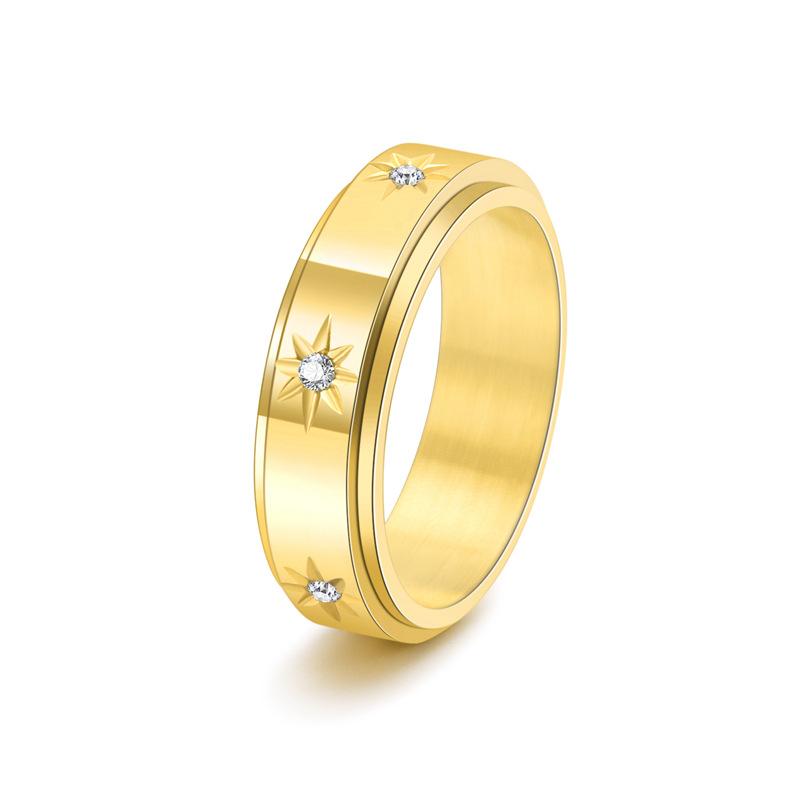 Simple Elegant Rotating Couple Ring Shining Diamonds Stainless Steel Engraved Promise Jewelry