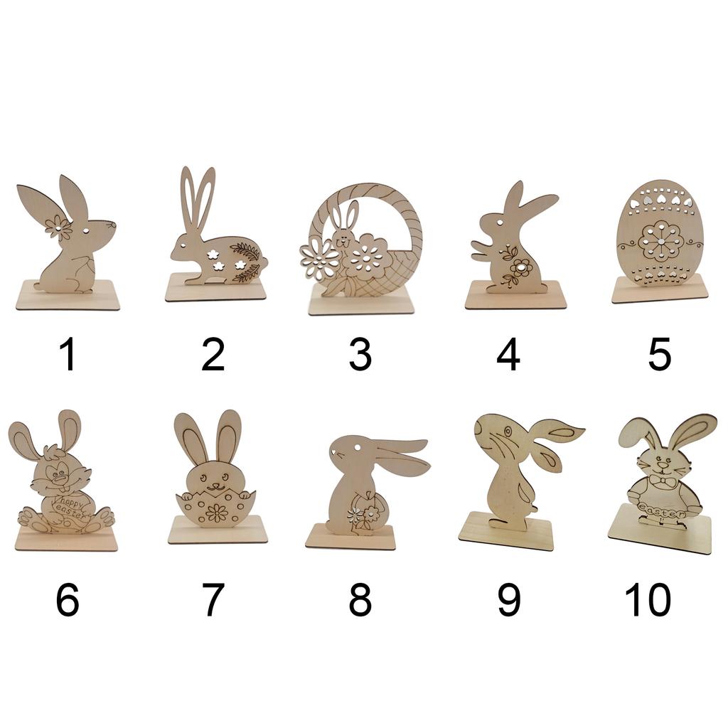 Wooden Easter Bunny Ornament Desktop Decoration Craft Figurine Home Table Decor Gift