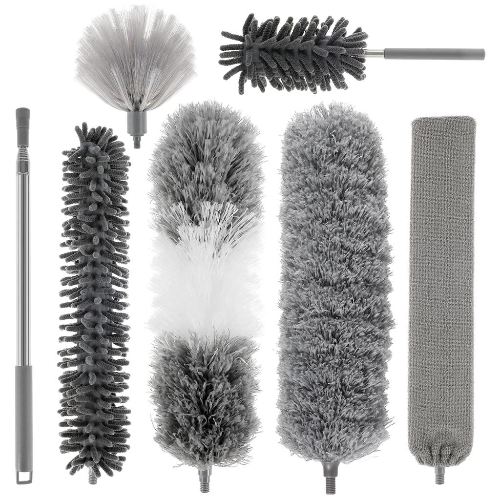 Long Handle Microfiber Duster Extendable Feather Duster Cleaning Kit with 30'' to 100'' Pole Reusable Bendable Washable