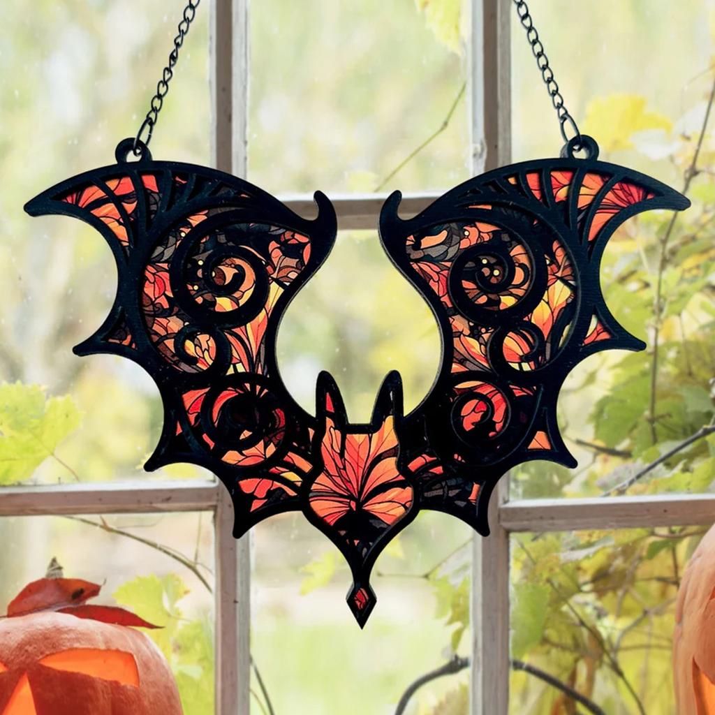 Acrylic Bat Hanging Decoration Stained Glass Effect Gothic Halloween Window Decor Colorful Suncatcher for Home Party Decor Gift