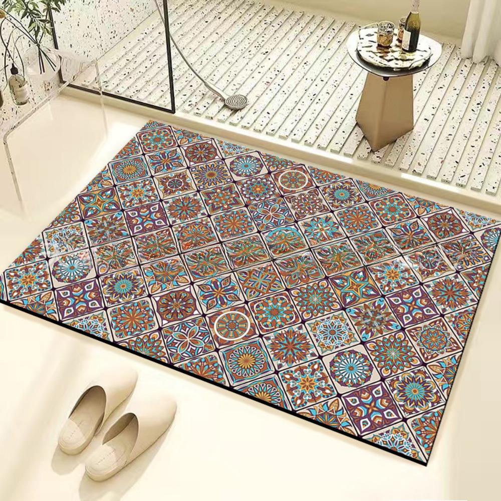 Retro Tile Diatom Mud Floor Mat Dirt-resistant Foot Mat Strong Water Absorption Non-slip Floor Mat